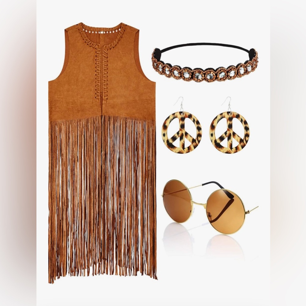 Amazon Tan Fringe Vest with Boho Accessories